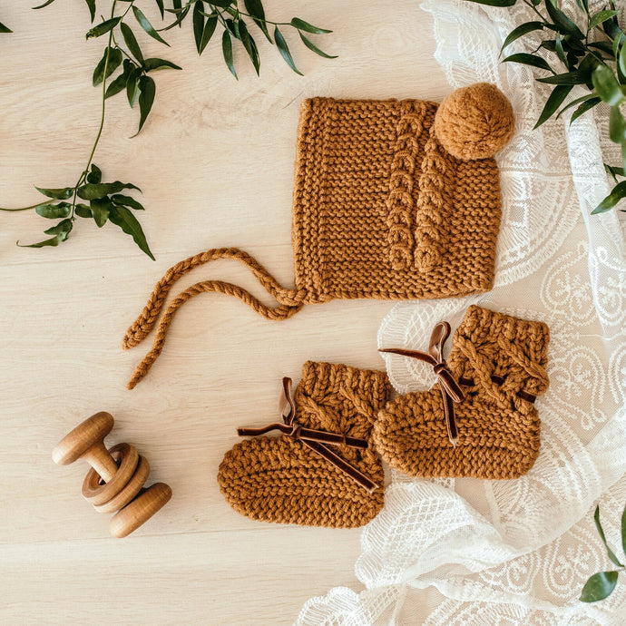 Snuggle Hunny - Wool Baby Bonnet & Booties Set